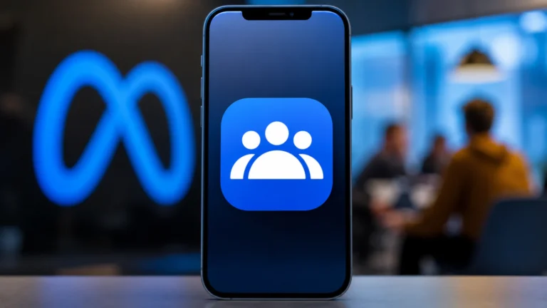 Meta priprema aplikaciju Forum: pokušaj da se Reddit napadne tamo gde je najjači 1 Pametni telefon sa ikonicom aplikacije za online zajednice i diskusije, uz zamućen Meta logo u pozadini.