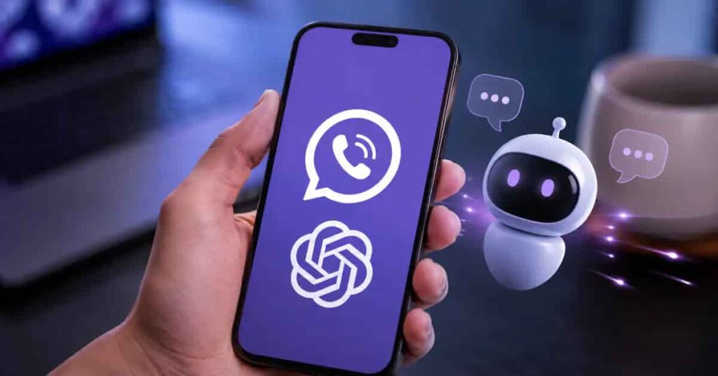 Pametni telefon sa AI asistentom koji prikazuje ChatGPT integraciju u Viber aplikaciji