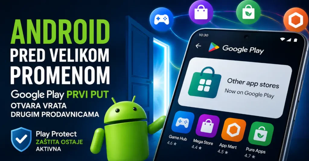 Android pred velikom promenom: Google Play otvara vrata drugim prodavnicama 8 Android telefon sa Google Play prodavnicom koja otvara pristup drugim prodavnicama aplikacija