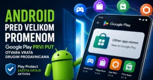 Android telefon sa Google Play prodavnicom koja otvara pristup drugim prodavnicama aplikacija