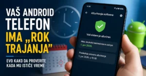 Android telefon sa prikazom bezbednosnih ažuriranja i porukom o roku trajanja softverske podrške.