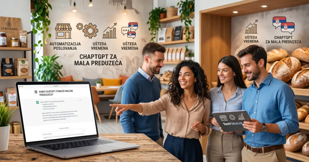 OpenAI pokrenuo ChatGPT program za mala preduzeća 5 Mladi preduzetnici u radnji analiziraju poslovanje i ChatGPT na laptopu i tabletu