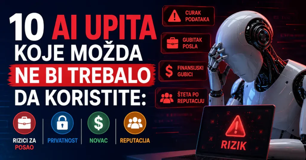 10 AI upita koje možda ne bi trebalo da koristite zbog rizika za posao, privatnost, novac i reputaciju