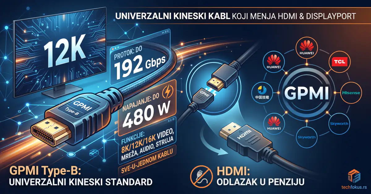 GPMI: kineski univerzalni kabl koji želi da pošalje HDMI u penziju 1 Ilustracija i tehničke specifikacije kineskog GPMI Type-B kabla sa protokom od 192 Gbps i napajanjem od 480 W u poređenju sa HDMI konektorom.