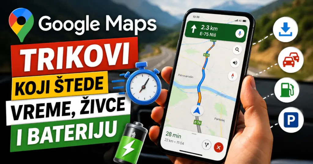 Google Maps trikovi: Štednja baterije, interneta i vremena 8 Google Maps navigacija na telefonu sa rutom, offline mapama, parkingom i uštedom baterije