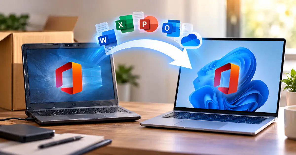 Prikaz prenosa Microsoft Office licence sa starog na novi laptop uz deaktivaciju softvera
