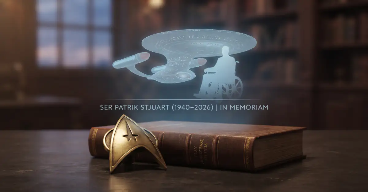 In memoriam ilustracija posvećena britanskom glumcu sir Patriku Stjuartu sa motivima Zvezdanih staza